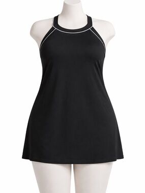 Lands’ End 20W Black Swim Dress NWT Halter A-Line Tummy Control Modest